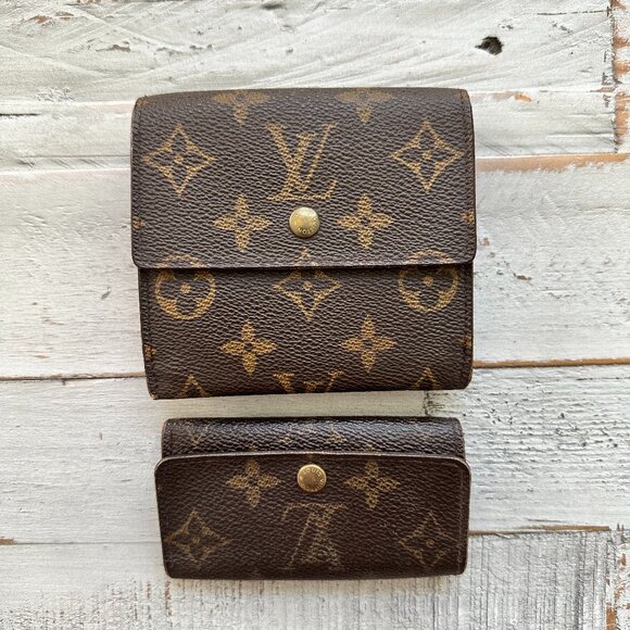 LOUIS VUITTON BROWN MONOGRAM WALLET/ 4 KEY WALLET SET VINTAGE